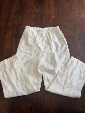 JM Collection White Linen Drawstring Pants